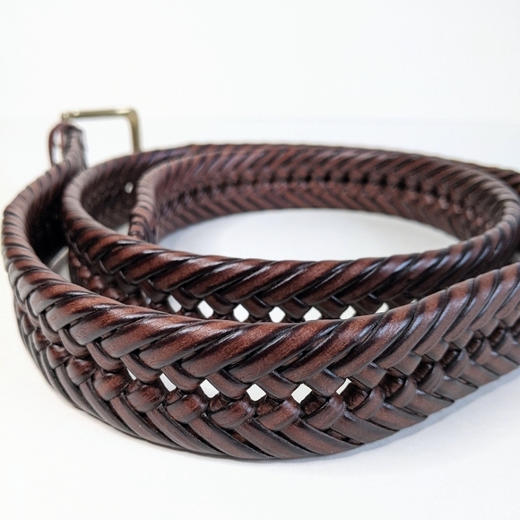 Tommy Hilfiger Braided Vegetable Burnish Genuine Leather Belt Brass Buckle XXL - Picture 2 of 10
